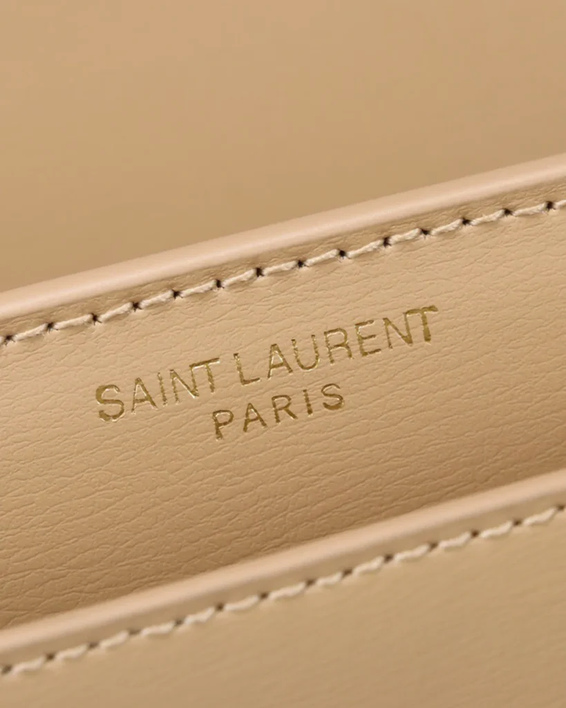 Beige Accordion Chain Flap Bag — interior detail view