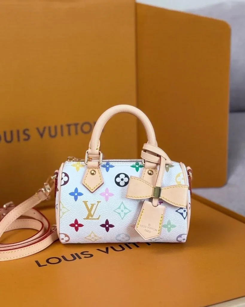 White Multicolor Nano Speedy-Inspired Mini Bag — front view