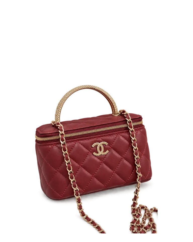 Burgundy Quilted Ornamental-Handle Vanity Bag — main view