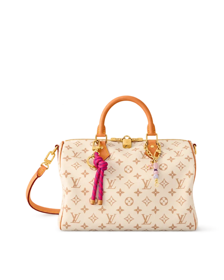 Cream Monogram Top-Handle Bag with Colorful Charms — main view