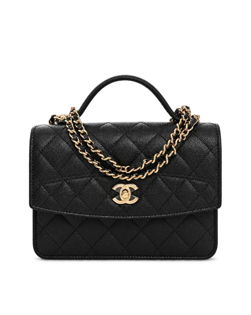 Black Quilted Top-Handle Chain Clutch — main view