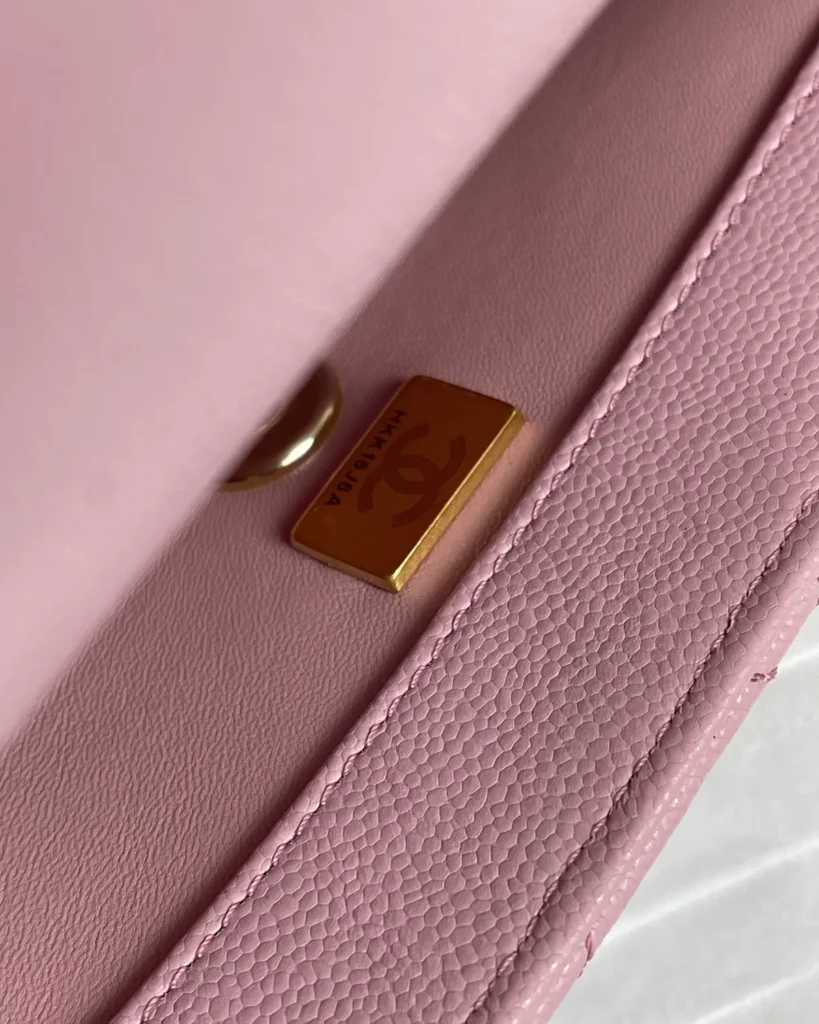 Light Pink Quilted Top-Handle Flap Bag — interior plate view