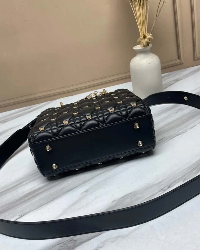 Black Butterfly-Embellished Top Handle Bag — base view