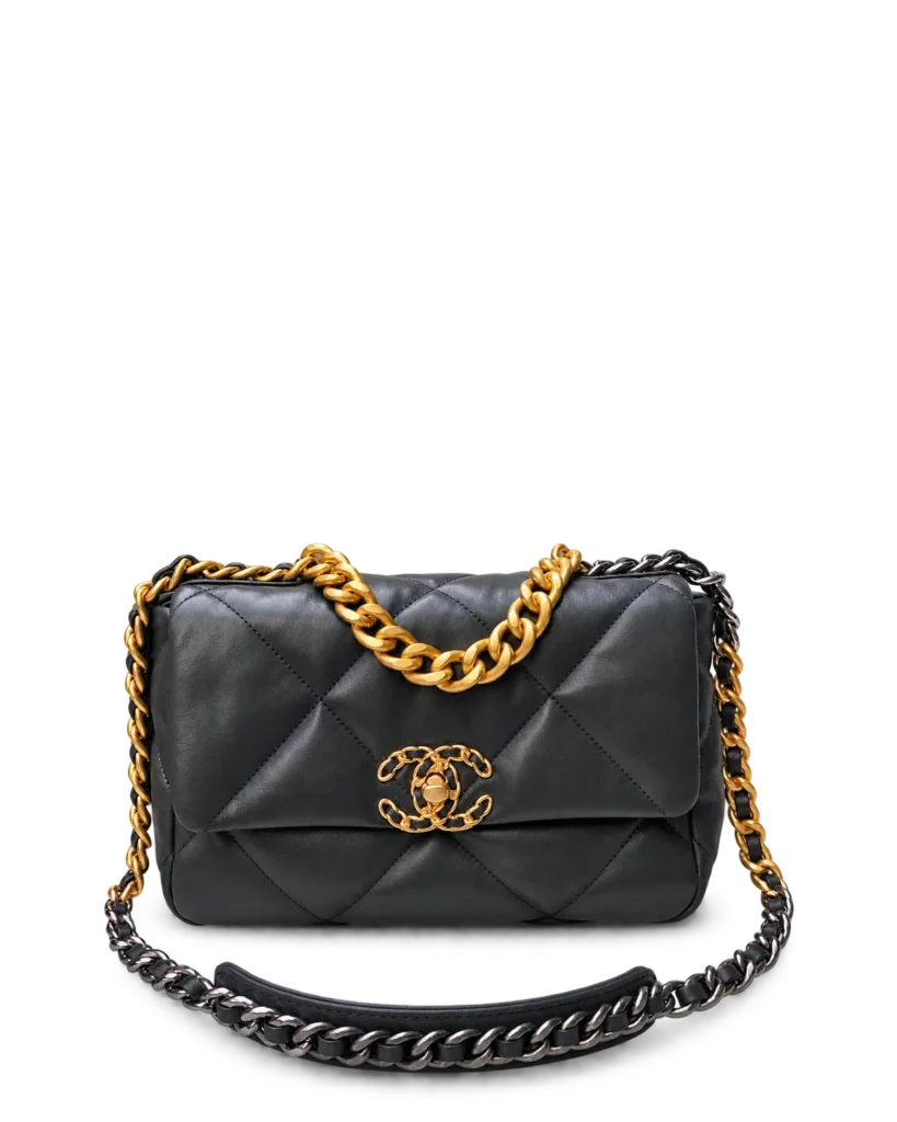 Black Quilted Mixed-Chain Flap Bag — main view