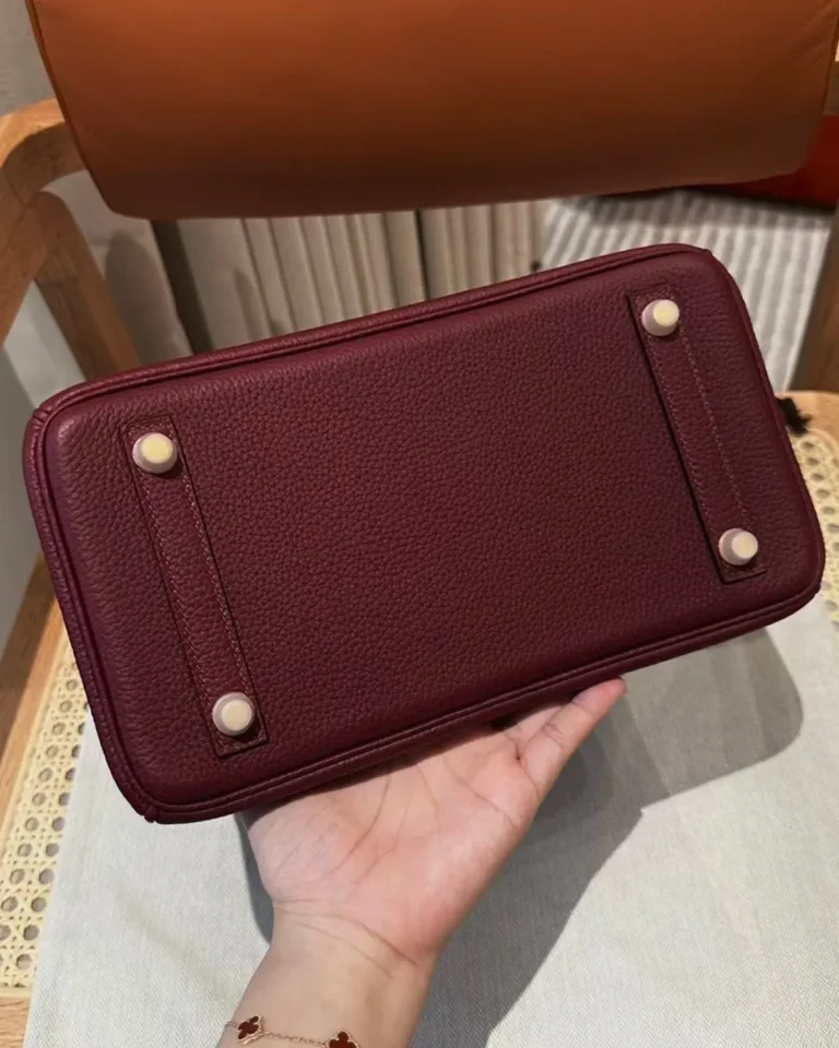 Burgundy Grained Top-Handle Bag — base view
