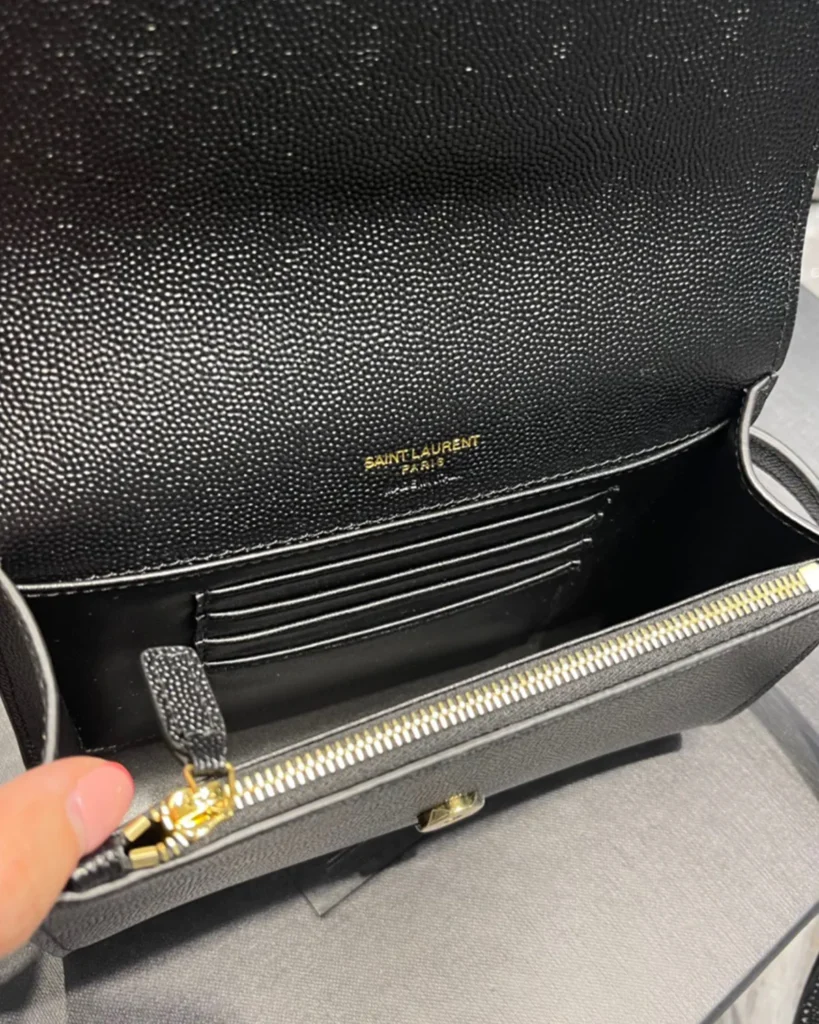Black Grained-Look Strap Wallet — interior view