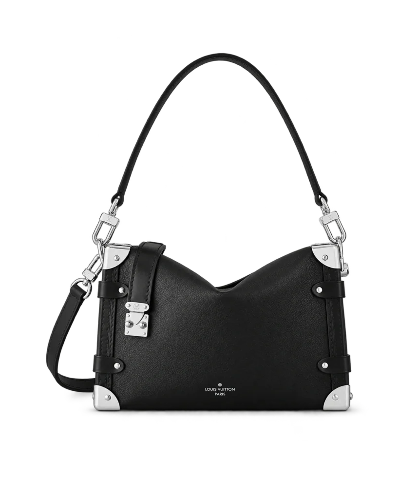 Black Silver-Tone Corner Shoulder Bag — upright front view