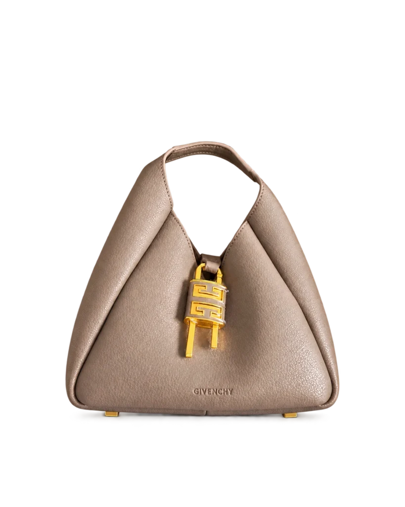 Taupe Sculptural Padlock Hobo — upright front view