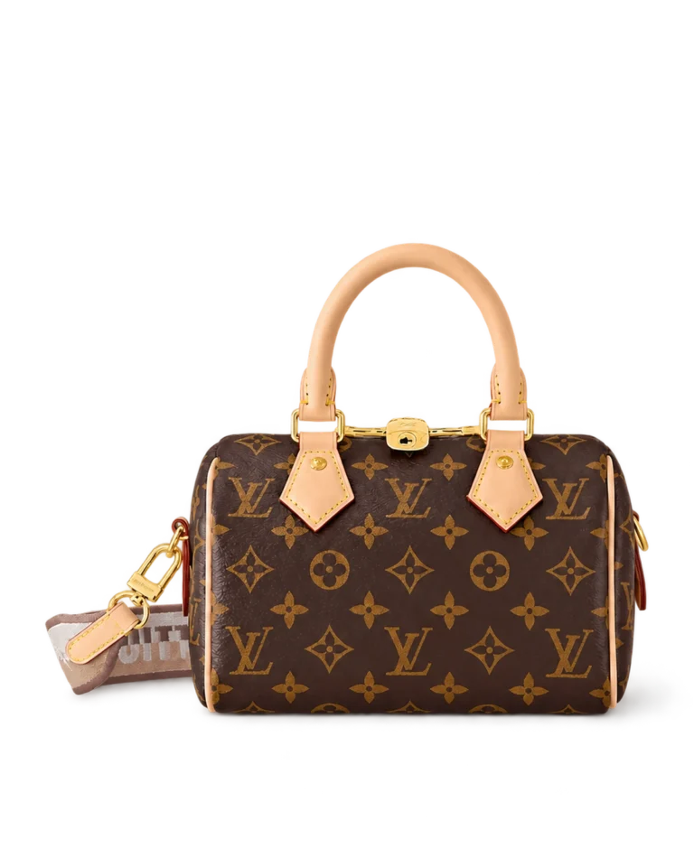 Brown Monogram Boston Bag with Wide Strap — upright front view