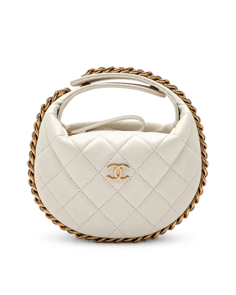 Ivory Quilted Round Chain-Edge Bag — main view