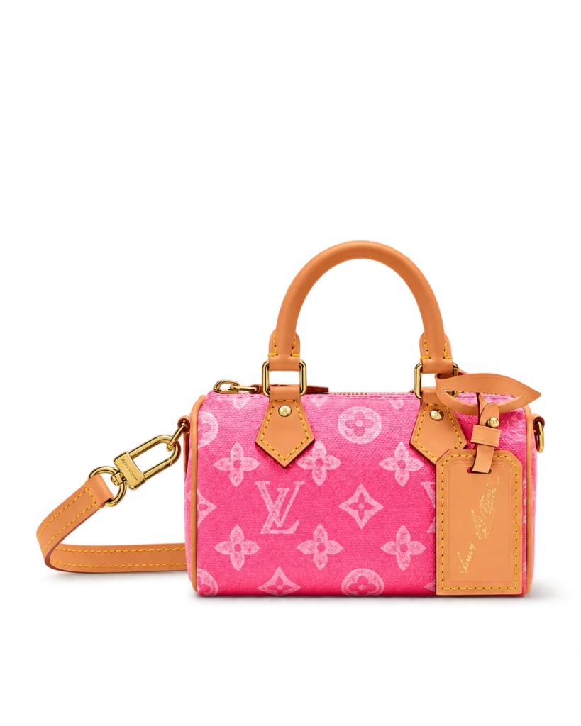 Pink Monogram Mini Duffle Bag — upright front view