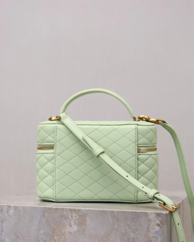Pale Green Quilted Vanity Bag — back view