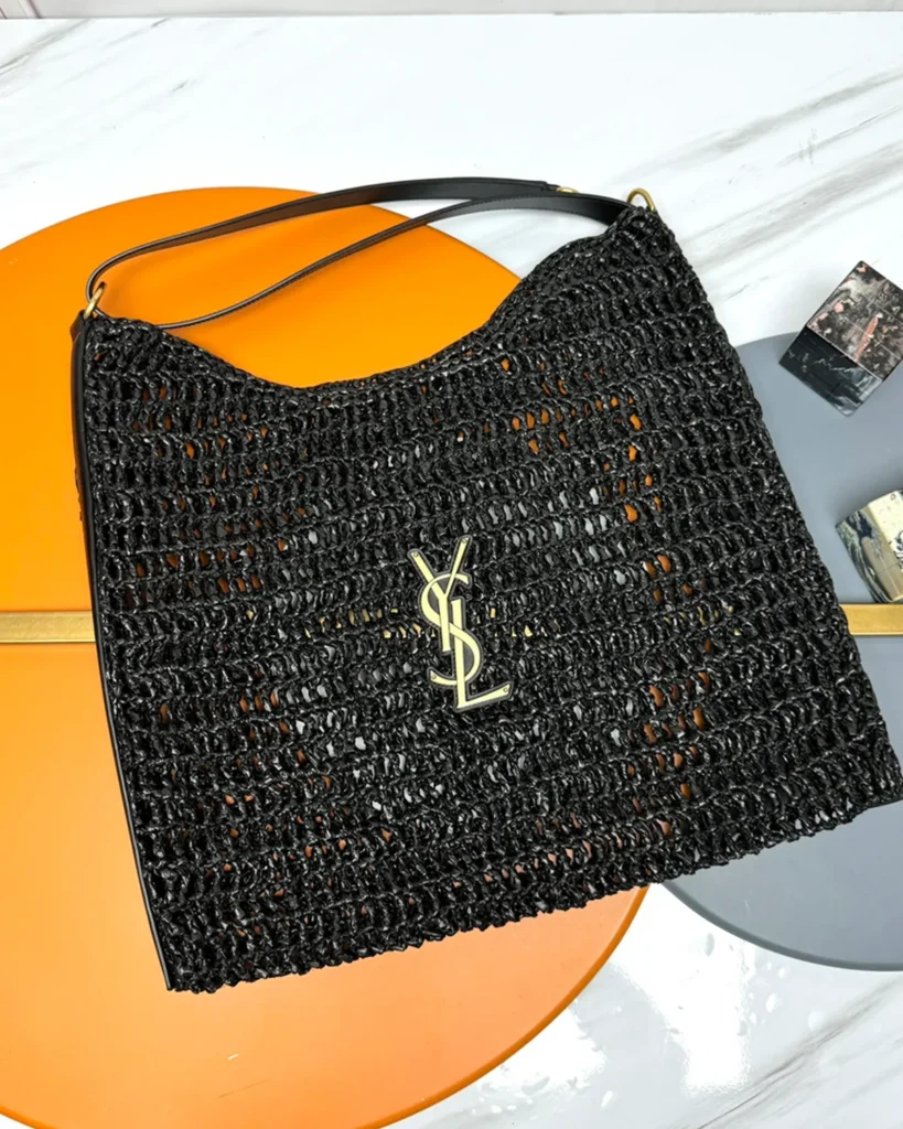 Black Open-Mesh Shoulder Bag — angled front view