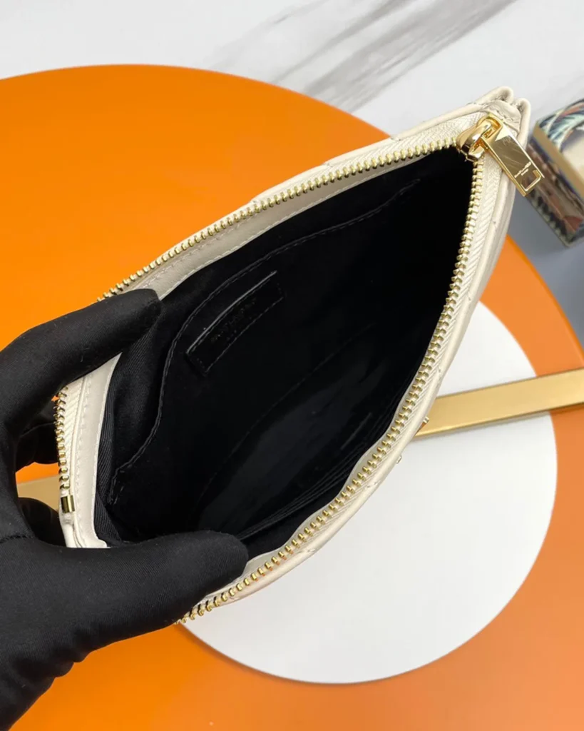 Ivory Chevron Zip Wristlet Pouch — interior view