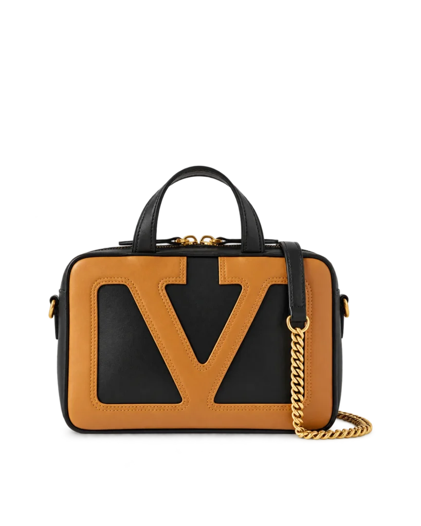 Black and Tan V-Panel Zip Top-Handle Bag — main view