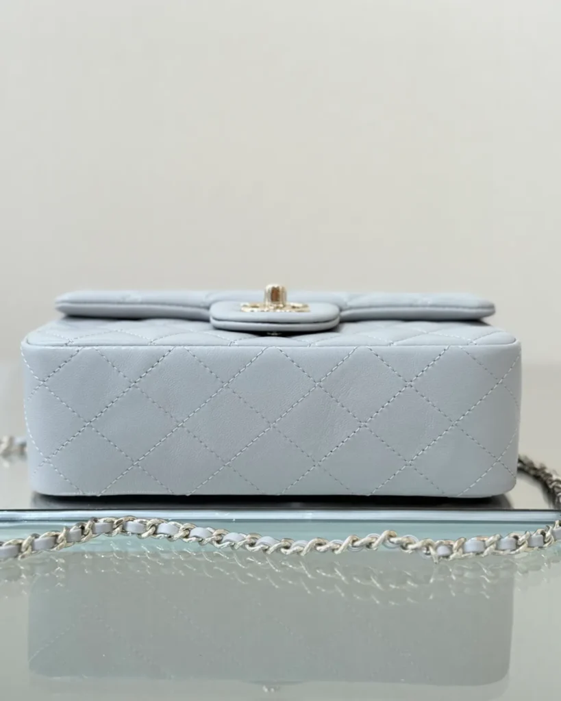 Pale Grey Quilted Top-Handle Flap Bag — base view