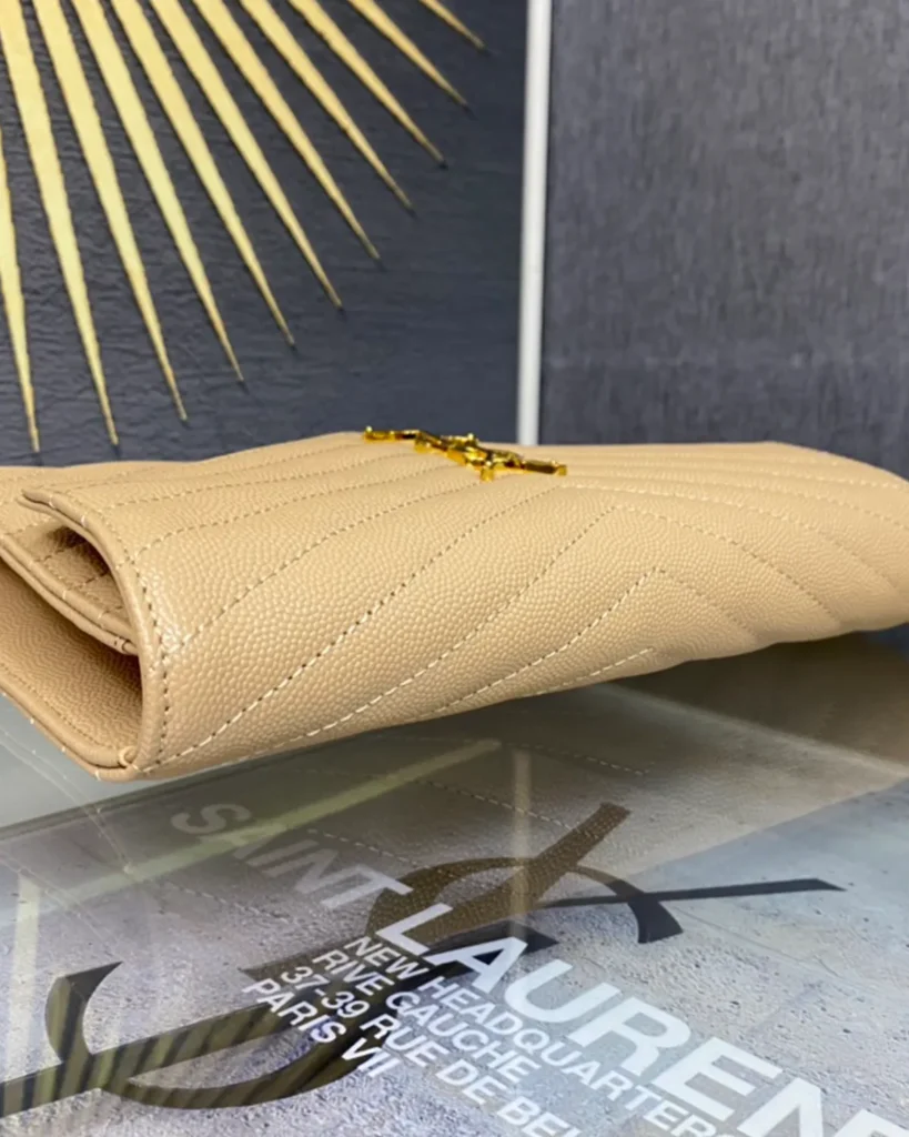 Beige Chevron Envelope Chain Wallet — side view