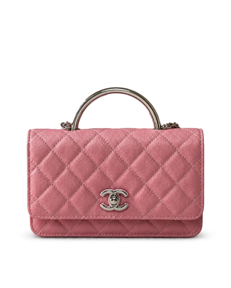 Rose Pink Quilted Top-Handle Chain Wallet — main view