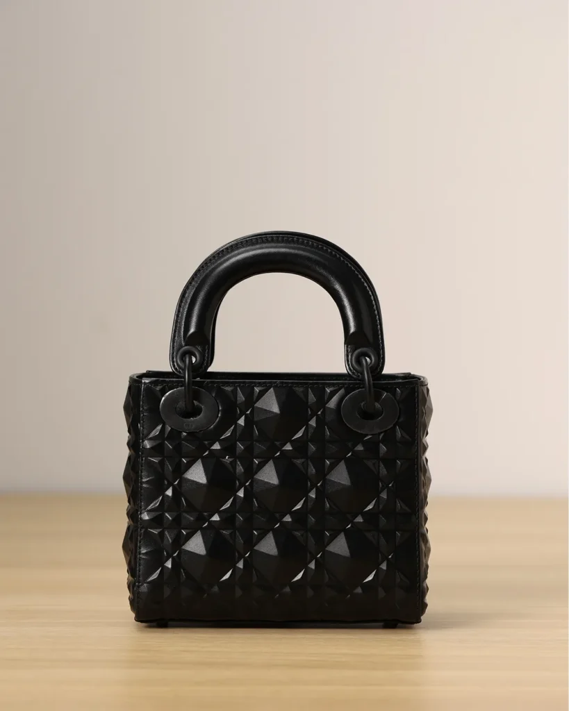 Black Faceted Top Handle Bag — rear view