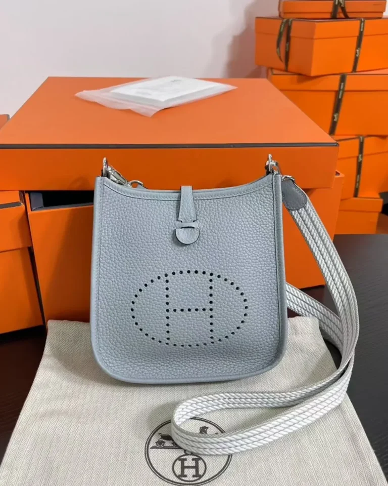 Evelyne-Inspired Mini Flax Blue Crossbody Bag, front display with woven strap
