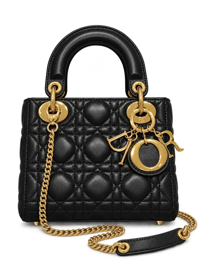 Black Quilted Chain Top Handle Bag — upright front view