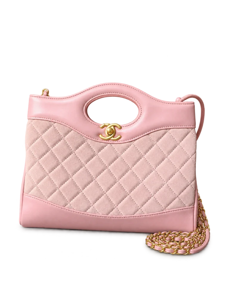 Pink Quilted Cutout-Handle Tote — upright front view