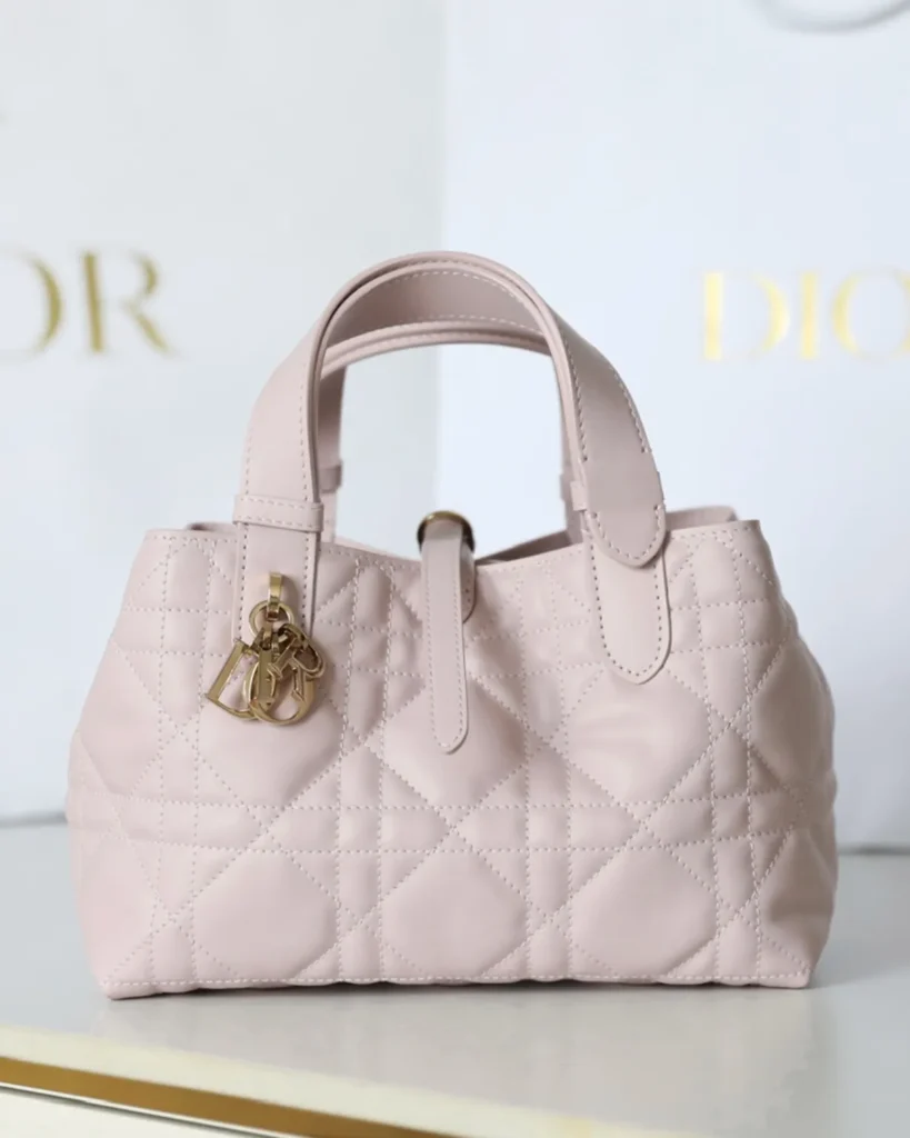 Pale Pink Soft Quilted Tote — angled front view