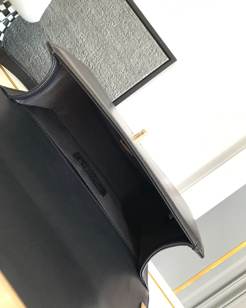 Black Quilted Frame Flap Chain Bag — interior view