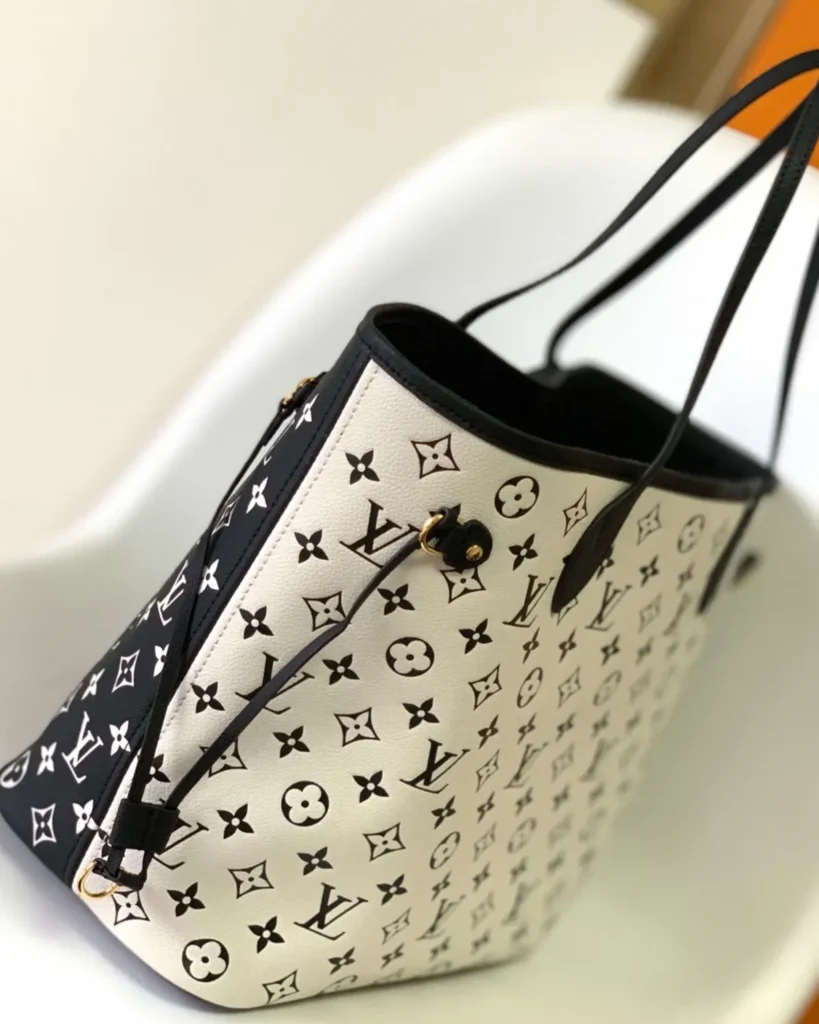 Black and White Monogram-Style Tote — side view