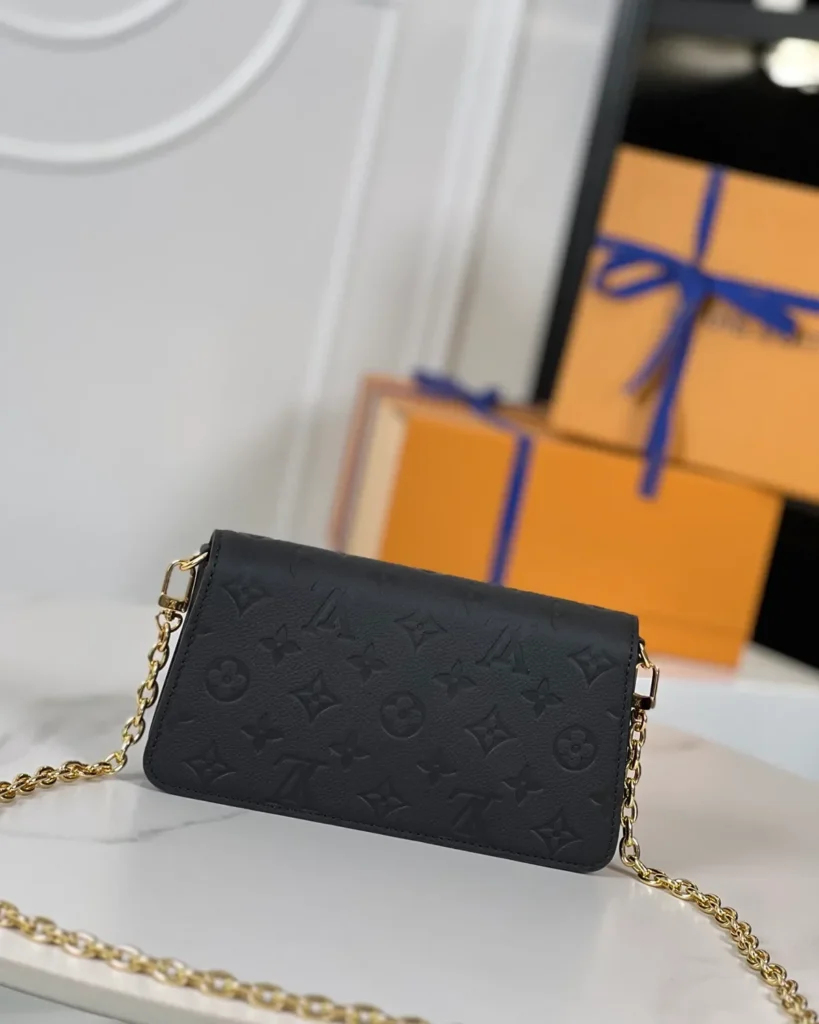 Black Embossed Flap Chain Wallet — rear view