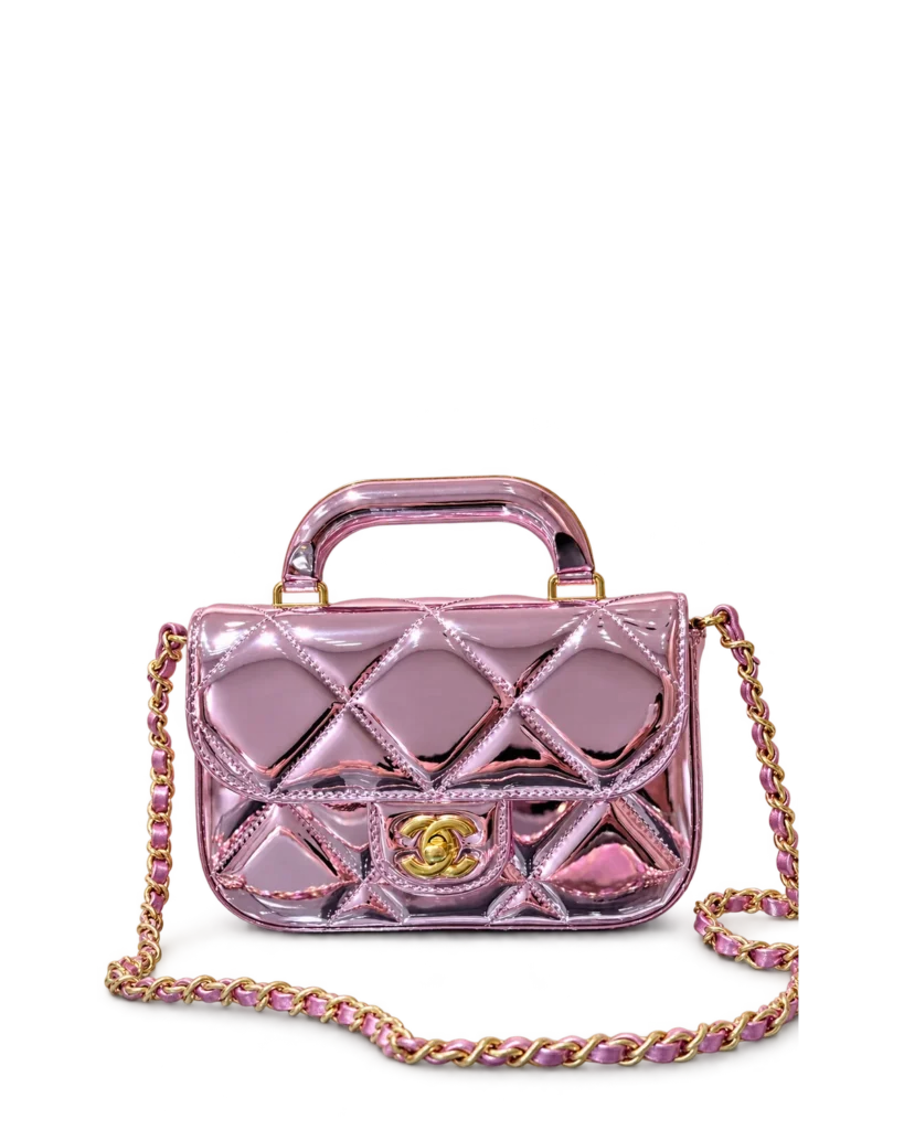 Metallic Pink Quilted Top-Handle Bag — main view