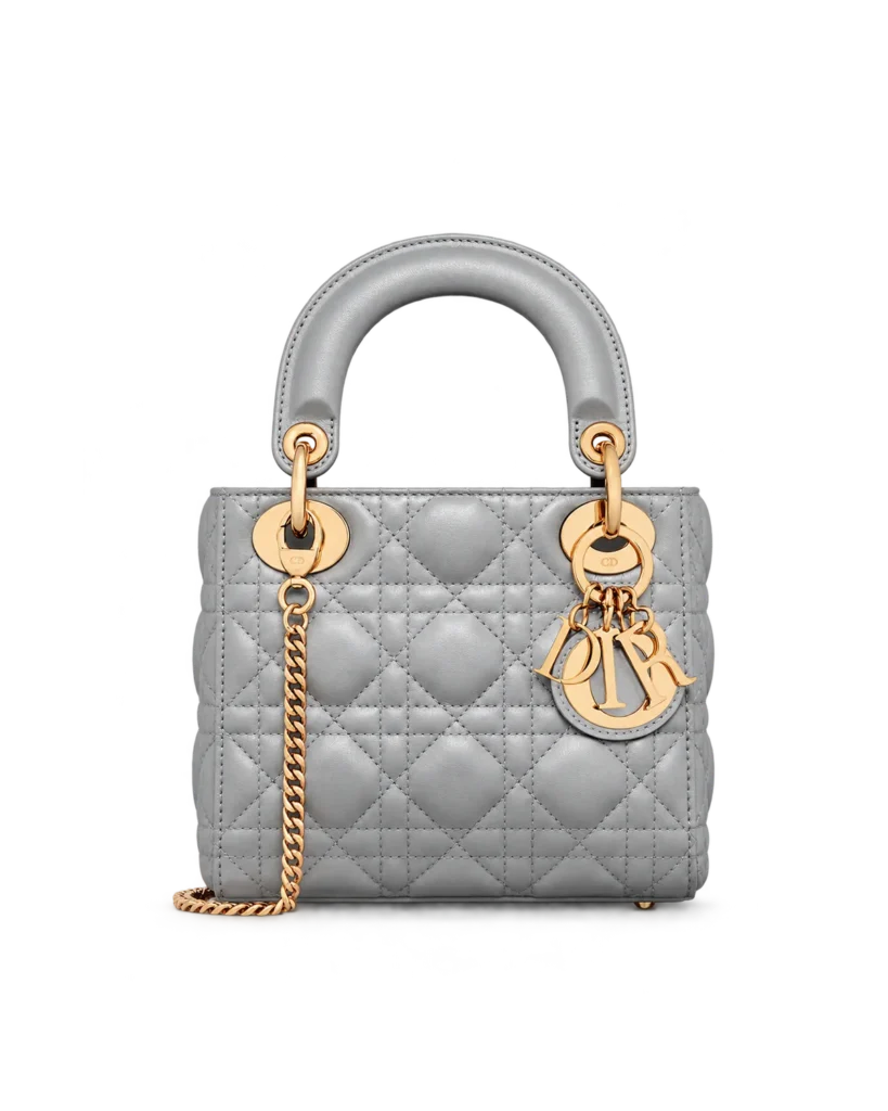 Pearlescent Gray Quilted Top Handle Bag — main view