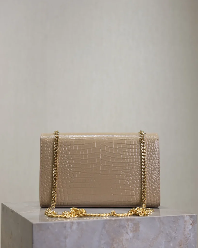 Taupe Embossed Tassel Chain Bag — back view