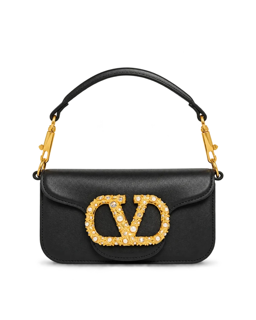 Black Stone-Detail Flap Shoulder Bag — main view