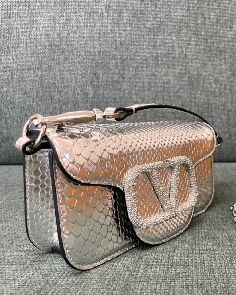 Silver Scale-Pattern Top-Handle Flap Bag — side view