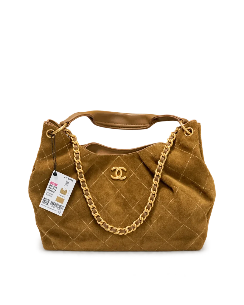 Brown Diamond-Stitched Chain Hobo Bag — main view