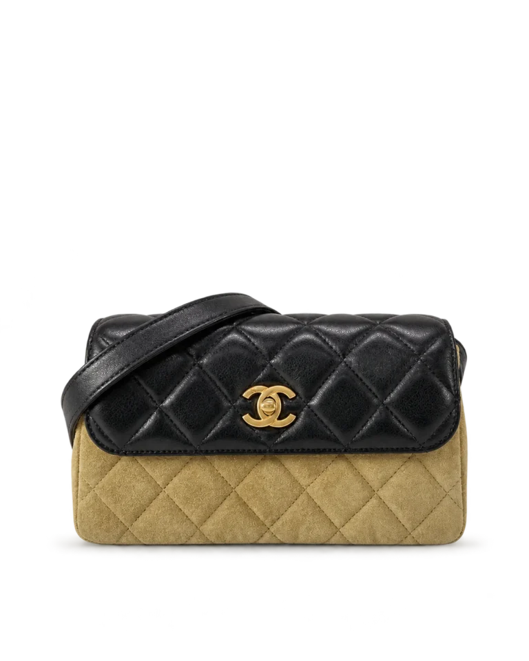 Tan and Black Quilted Flap Shoulder Bag — main view