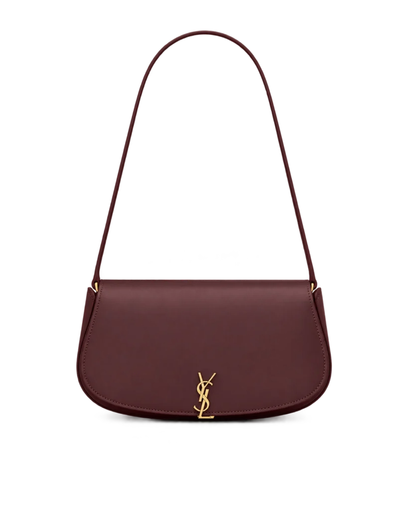 Burgundy Curved-Flap Shoulder Bag — upright front view