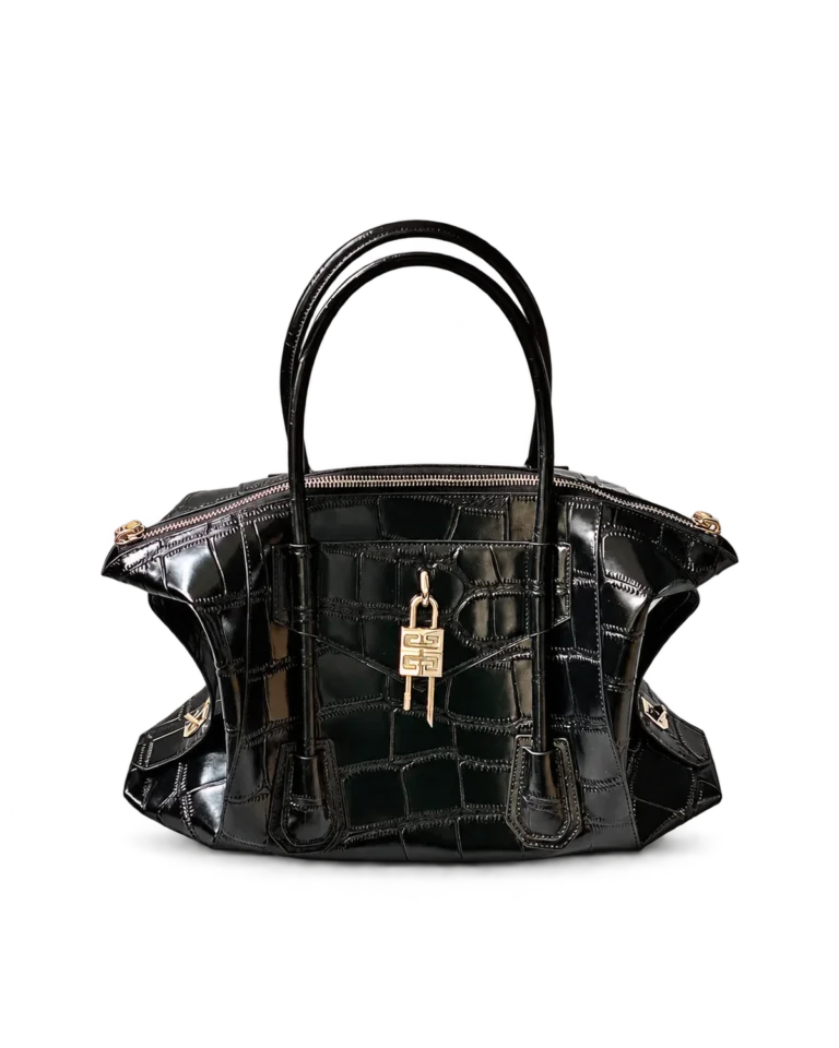 Black Scale-Pattern Padlock Handbag — main view