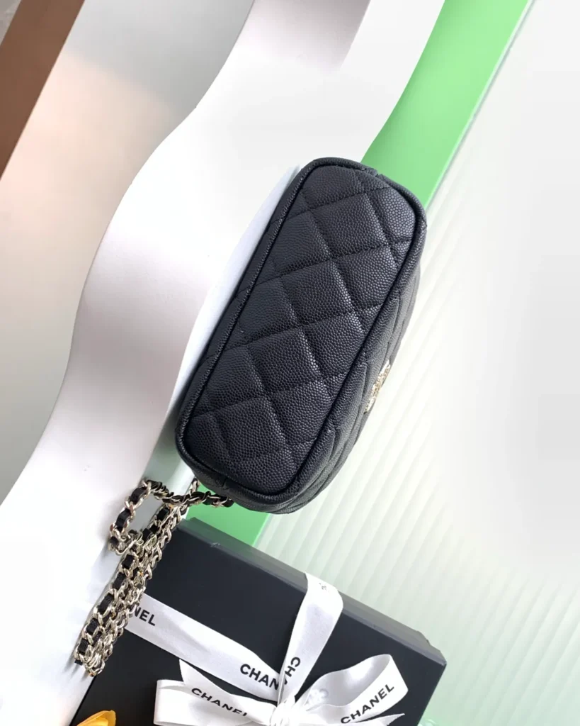 Black Quilted Short-Handle Shoulder Bag — base view