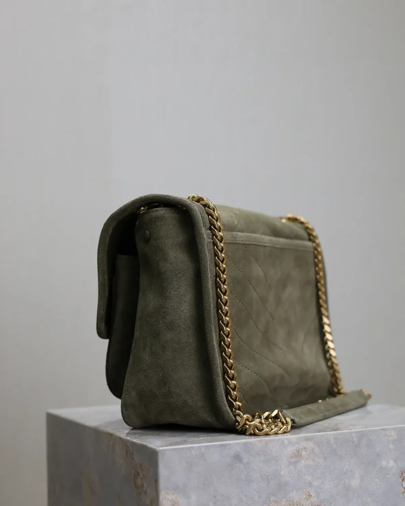 Olive Chevron Chain Flap Bag — opposite side view