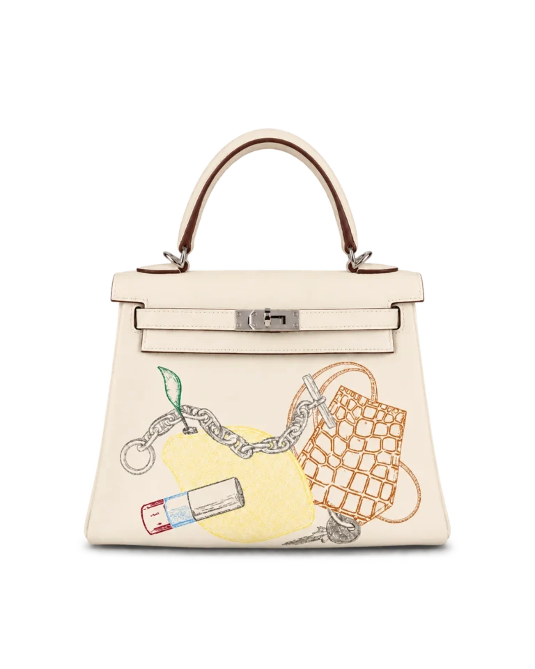 Ivory Illustrated Top-Handle Bag — upright front view