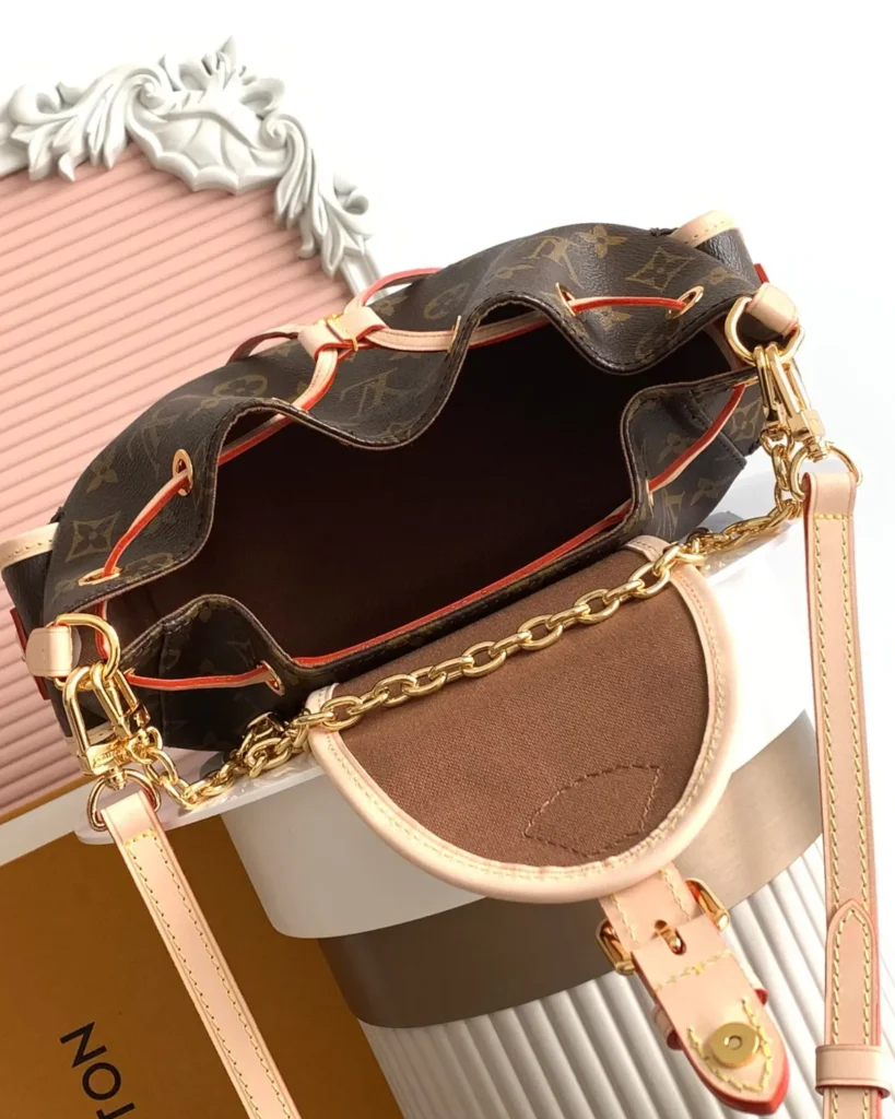 Brown Monogram Buckled Flap Satchel — interior view