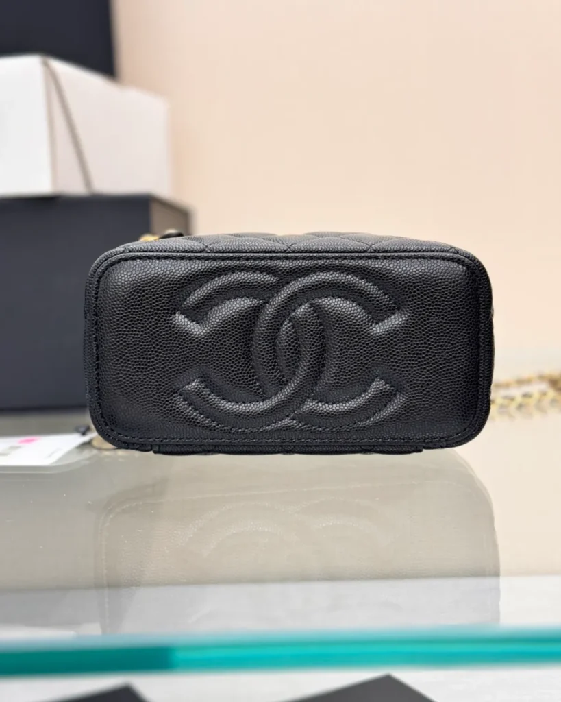 Black Quilted Chain-Handle Vanity Bag — base view