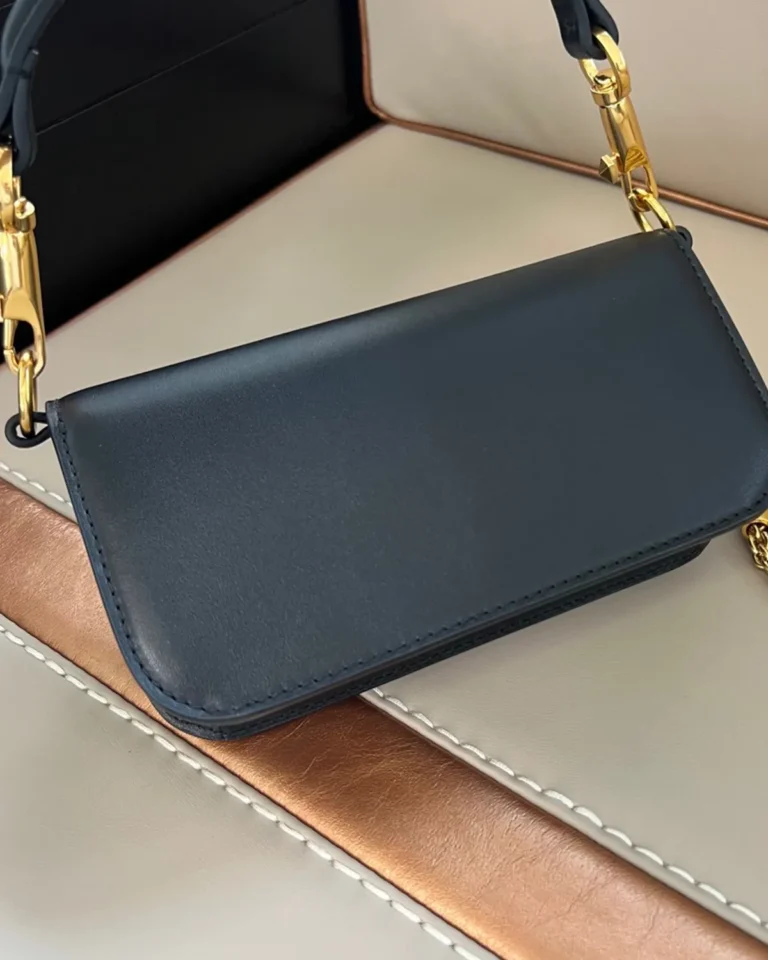 Black Stone-Detail Flap Shoulder Bag — rear view