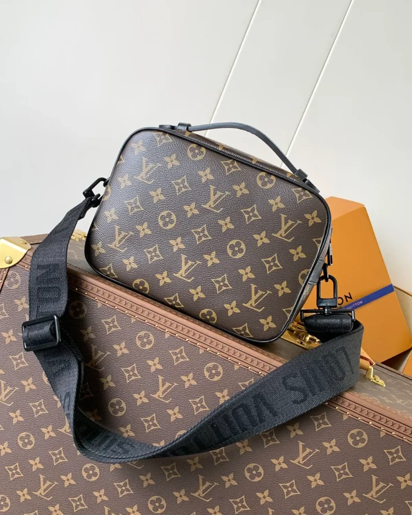 Brown Monogram Black-Trim Messenger Bag — rear view