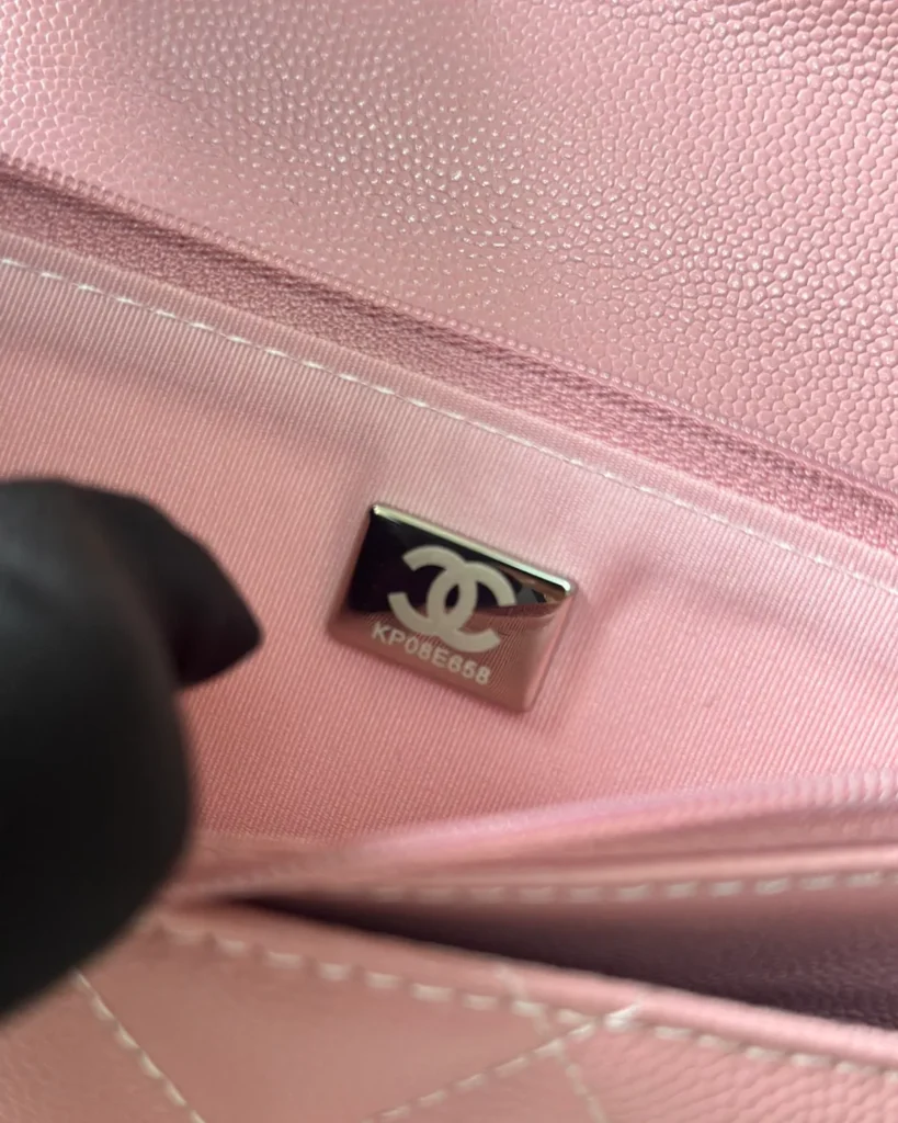 Rose Pink Quilted Top-Handle Chain Wallet — interior view