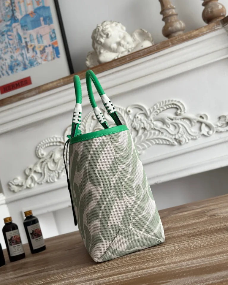 Steeple-Inspired 25 Green Patterned Canvas Tote, side view