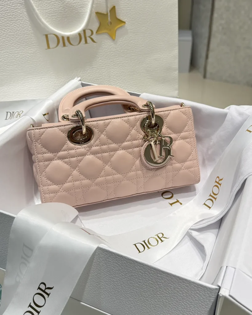Powder Pink Quilted East West Handbag — front view