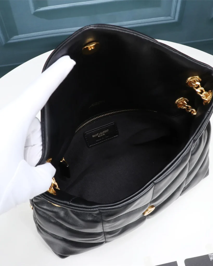 Black Padded Chevron Chain Bag — interior view